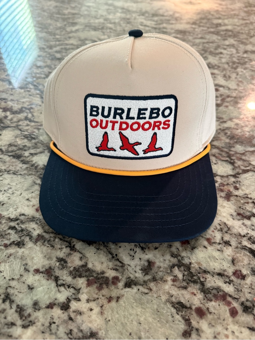 NWT Burlebo Outdoors Men’s Tan and Navy Cotton Patch Rope Hat